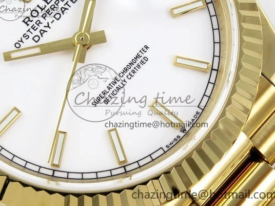 1224 Day Date 40 YG JDF 904L Steel White Stick Dial on President Bracelet VR3255 V3 (Gain Weight) Colorful 1373